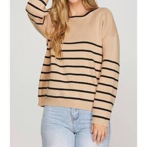 NEW SHE + SKY striped bow detail reversible sweater cardigan in bworn/black